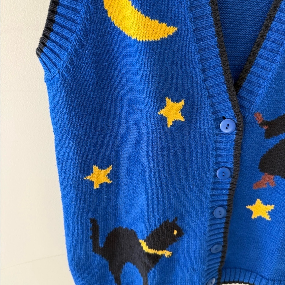 Halloween vintage witch black cat witchy spooky Sweater Vest  Medium - Picture 3 of 6